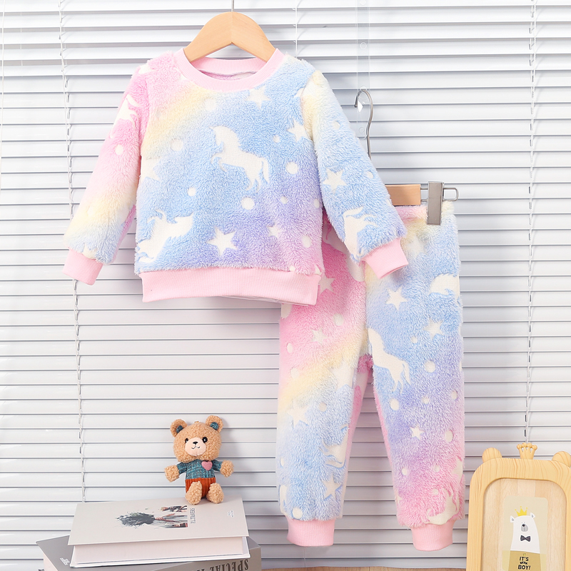 Baby Clothing Night - 女性の赤ちゃん色の秋と冬のぬいぐるみ夜の蛍光ホーム服ベビー暖かいパジャマセットファッショナブルな子供アクセサリー