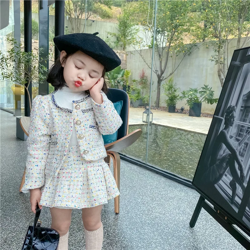 Baby Clothing Bundles - 女の子ツイードセット服秋子供ブティック服スーツ子供コートとスカートツーピース衣装ベビー幼児服