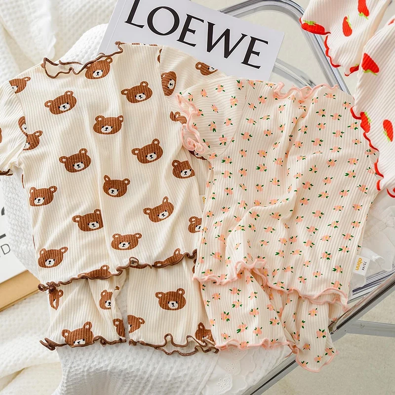 Baby Clothing Bundles - 2026 夏綿漫画カジュアルパジャマセットベビー服女の子男の子 T シャツ + ショートパンツ