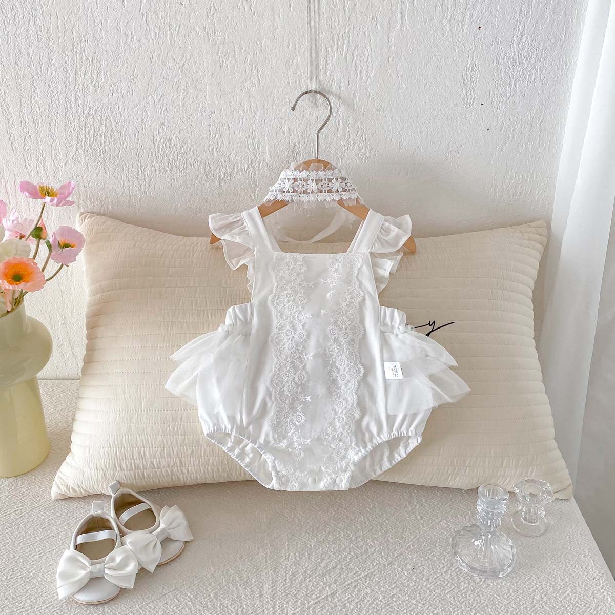 Baby Clothing Bundles - 2026年夏 3ヶ月～2歳 ベビー服 女の子用 レースボディスーツ ガーゼ装飾