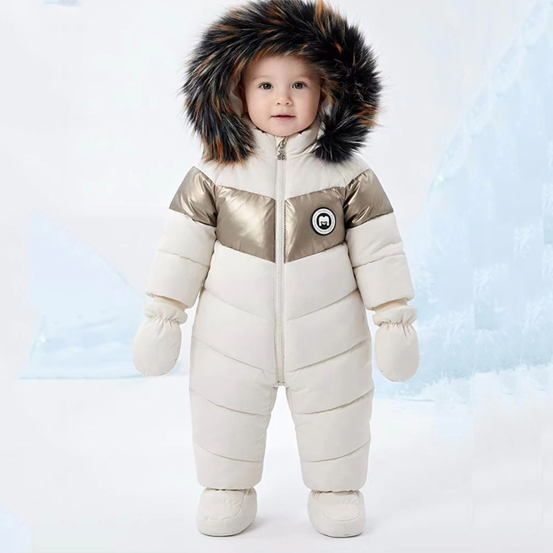 Baby Clothing Sets Boy - 冬新生児ロンパース手袋付き暖かい厚みのある女の赤ちゃん服フード付き男の子ジャンプスーツ子供服セット 0-18 ヶ月