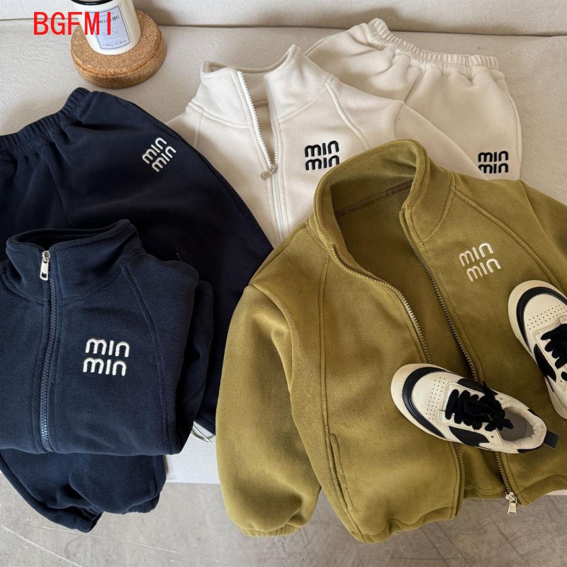 Baby Clothing Zipper - 春秋カジュアルスウェットスーツ冬幼児男の子両面オーロラフリースジャケット+パンツ2点セット子供女の子トラックスーツ