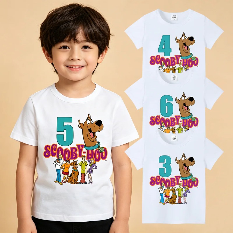 Baby Clothing Sets Boy - スクービードゥー誕生日番号 Tシャツベビーサマーコットン Tシャツ少年少女スクービープリント子供服漫画レタートップスギフト